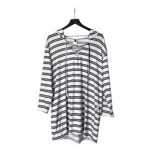 NWT Nautica white / navy blue stripe lightweight hooded shirt